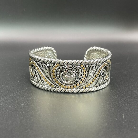 Two Tone Cuff Bracelet Silver and Gold Tones #1347 - Picture 5 of 8